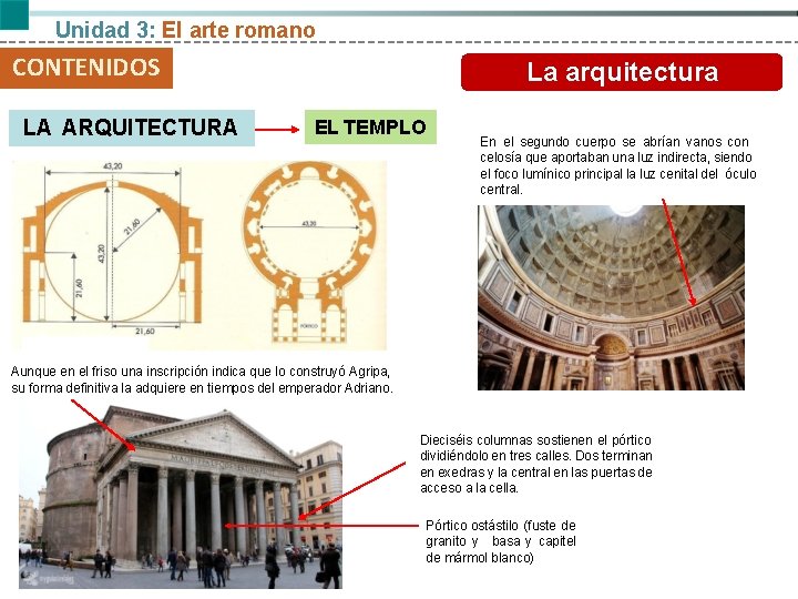 Unidad 3: El arte romano CONTENIDOS LA ARQUITECTURA La arquitectura EL TEMPLO En el