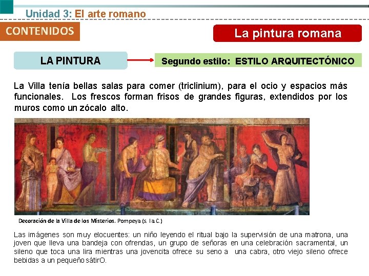 Unidad 3: El arte romano CONTENIDOS LA PINTURA La pintura romana Segundo estilo: ESTILO