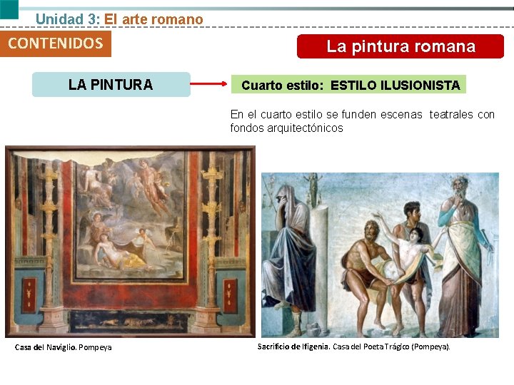 Unidad 3: El arte romano CONTENIDOS LA PINTURA La. Elpintura romana arte romano Cuarto