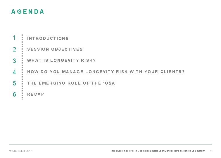 AGENDA 1 INTRODUCTIONS 2 SESSION OBJECTIVES 3 WHAT IS LONGEVITY RISK? 4 HOW DO AGENDA 1 INTRODUCTIONS 2 SESSION OBJECTIVES 3 WHAT IS LONGEVITY RISK? 4 HOW DO