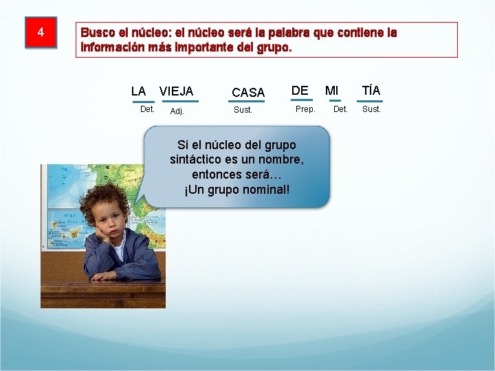 4 Busco el núcleo: el núcleo será la palabra que contiene la información más