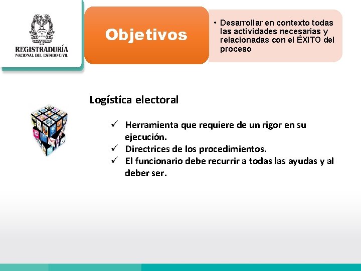 Objetivos • Desarrollar en contexto todas las actividades necesarias y relacionadas con el ÉXITO