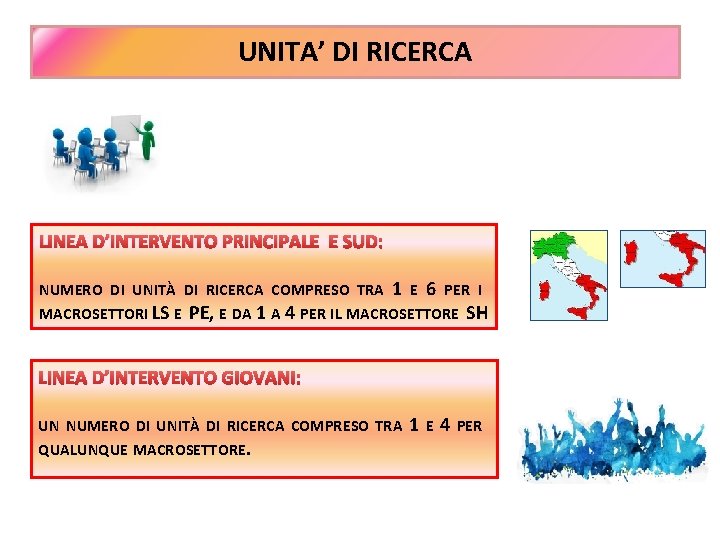 UNITA’ DI RICERCA LINEA D’INTERVENTO PRINCIPALE E SUD: NUMERO DI UNITÀ DI RICERCA COMPRESO
