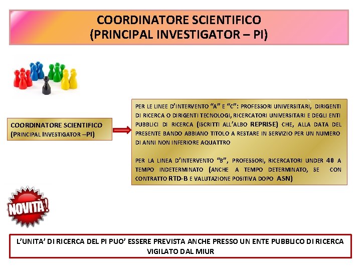 COORDINATORE SCIENTIFICO (PRINCIPAL INVESTIGATOR – PI) PER LE LINEE D’INTERVENTO “A” E “C”: PROFESSORI