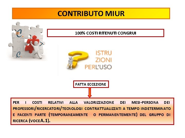CONTRIBUTO MIUR 100% COSTI RITENUTI CONGRUI FATTA ECCEZIONE PER I COSTI RELATIVI ALLA VALORIZZAZIONE