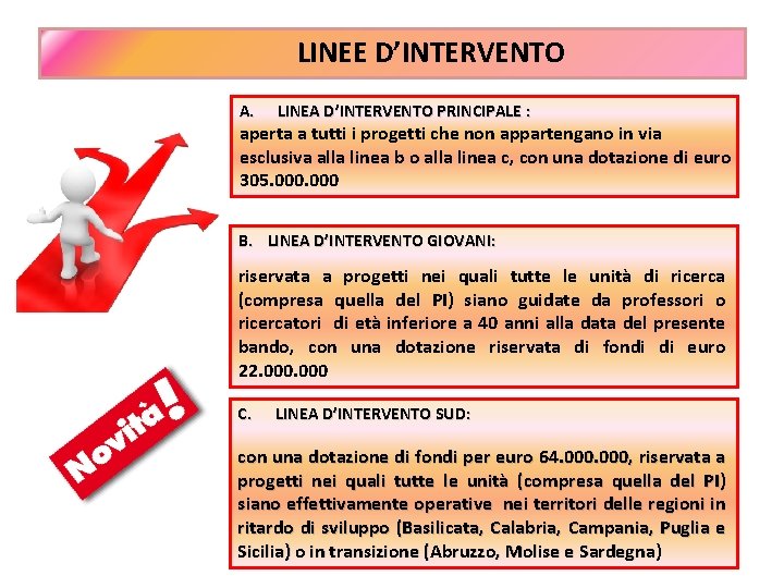 LINEE D’INTERVENTO A. LINEA D’INTERVENTO PRINCIPALE : aperta a tutti i progetti che non
