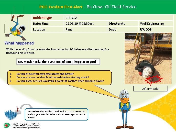 PDO Incident First Alert -- Ba Omar Oil Field Service Main contractor name – PDO Incident First Alert -- Ba Omar Oil Field Service Main contractor name –