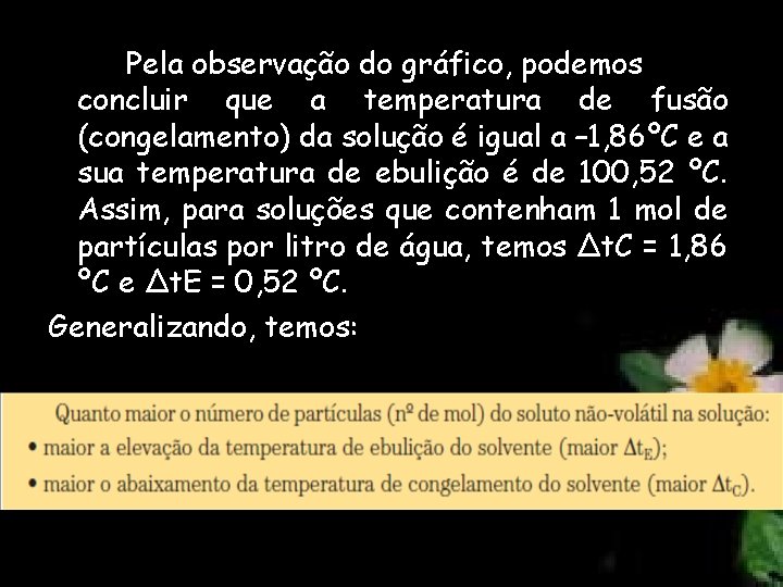 Pela observação do gráfico, podemos concluir que a temperatura de fusão (congelamento) da solução