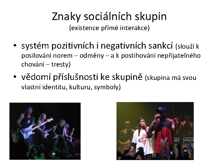 Znaky sociálních skupin (existence přímé interakce) • systém pozitivních i negativních sankcí (slouží k