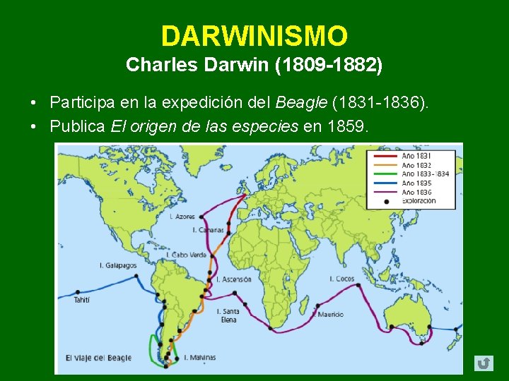 DARWINISMO Charles Darwin (1809 -1882) • Participa en la expedición del Beagle (1831 -1836). DARWINISMO Charles Darwin (1809 -1882) • Participa en la expedición del Beagle (1831 -1836).