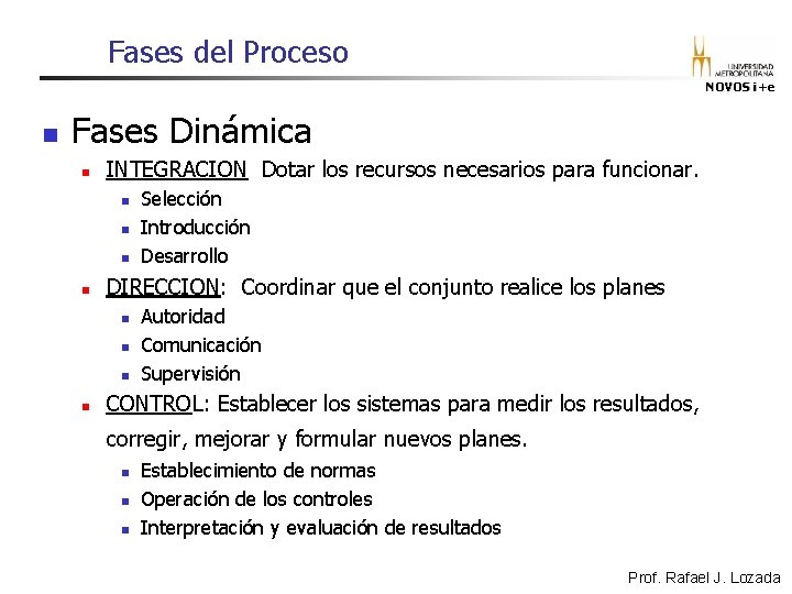 Fases del Proceso NOVOS i+e n Fases Dinámica n INTEGRACION Dotar los recursos necesarios Fases del Proceso NOVOS i+e n Fases Dinámica n INTEGRACION Dotar los recursos necesarios