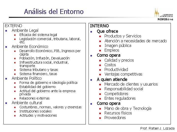Análisis del Entorno NOVOS i+e EXTERNO n Ambiente Legal n n n n Desarrollo Análisis del Entorno NOVOS i+e EXTERNO n Ambiente Legal n n n n Desarrollo
