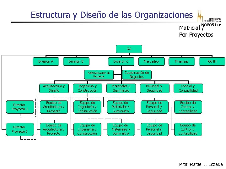 Estructura y Diseño de las Organizaciones NOVOS i+e Matricial / Por Proyectos GG División Estructura y Diseño de las Organizaciones NOVOS i+e Matricial / Por Proyectos GG División