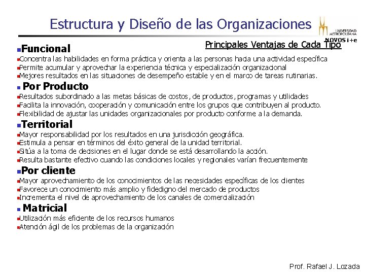 Estructura y Diseño de las Organizaciones n Funcional NOVOS i+e Principales Ventajas de Cada Estructura y Diseño de las Organizaciones n Funcional NOVOS i+e Principales Ventajas de Cada