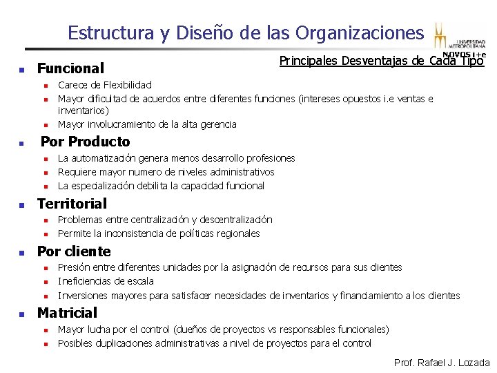 Estructura y Diseño de las Organizaciones NOVOS i+e n Funcional n n n n Estructura y Diseño de las Organizaciones NOVOS i+e n Funcional n n n n
