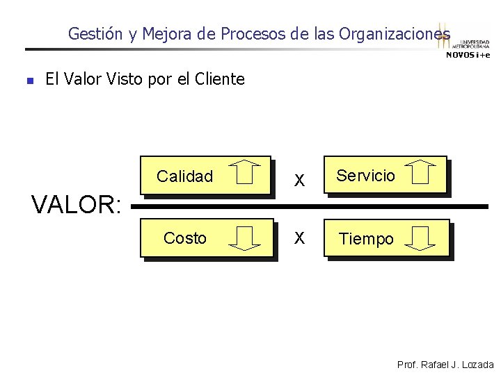 Gestión y Mejora de Procesos de las Organizaciones NOVOS i+e n El Valor Visto Gestión y Mejora de Procesos de las Organizaciones NOVOS i+e n El Valor Visto