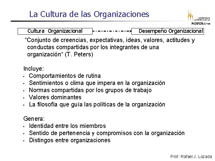 La Cultura de las Organizaciones NOVOS i+e Cultura Organizacional Desempeño Organizacional “Conjunto de creencias, La Cultura de las Organizaciones NOVOS i+e Cultura Organizacional Desempeño Organizacional “Conjunto de creencias,