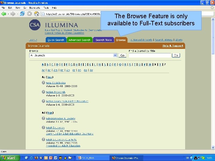 The Browse Feature is only available to Full-Text subscribers 