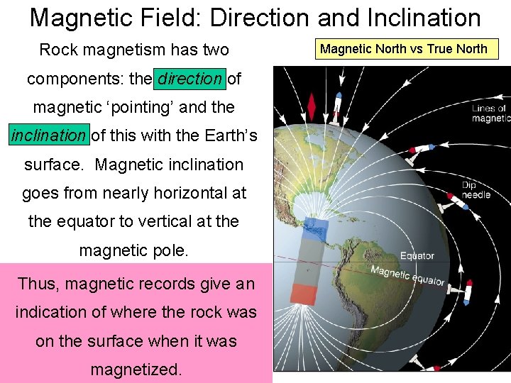 Magnetic Field: Direction and Inclination Rock magnetism has two components: the direction of magnetic Magnetic Field: Direction and Inclination Rock magnetism has two components: the direction of magnetic