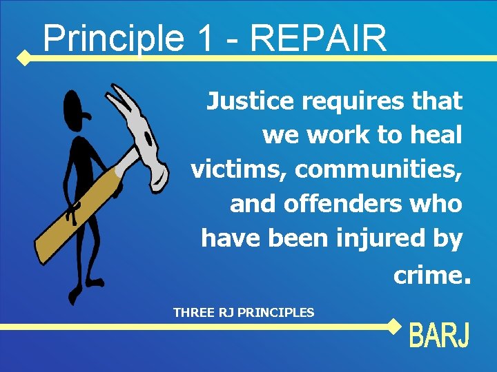 Principle 1 - REPAIR Justice requires that we work to heal victims, communities, and