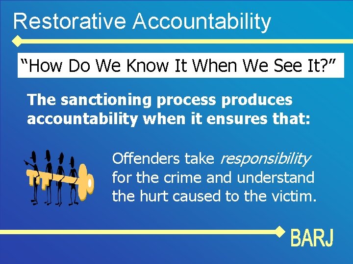 Restorative Accountability “How Do We Know It When We See It? ” The sanctioning