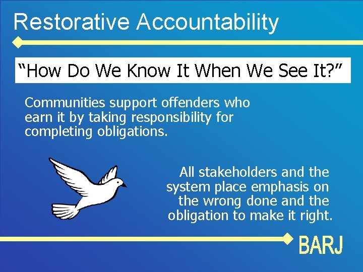 Restorative Accountability “How Do We Know It When We See It? ” Communities support