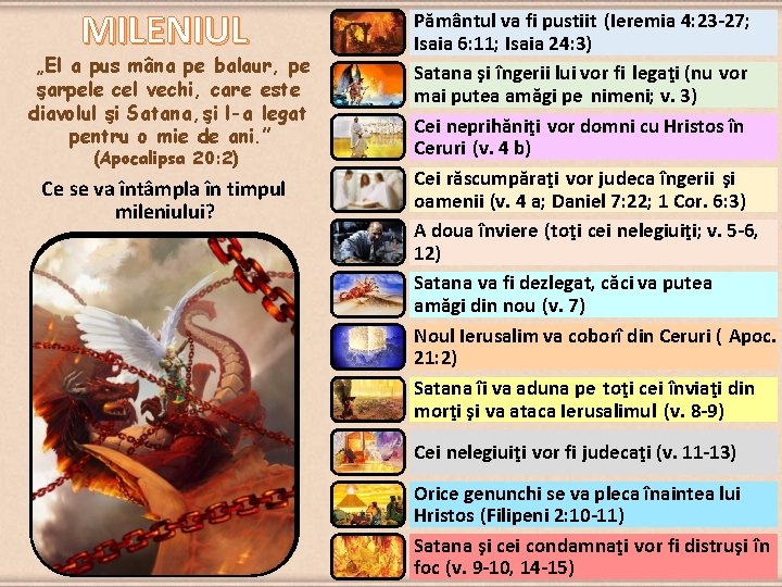 MILENIUL „El a pus mâna pe balaur, pe şarpele cel vechi, care este diavolul MILENIUL „El a pus mâna pe balaur, pe şarpele cel vechi, care este diavolul