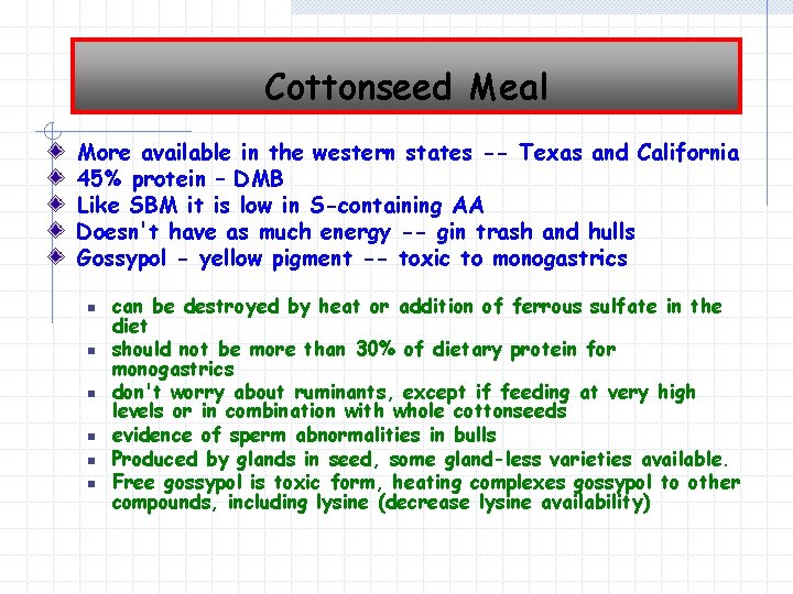 Cottonseed Meal More available in the western states -- Texas and California 45% protein