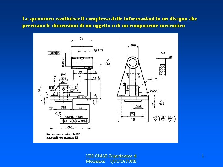 La quotatura costituisce il complesso delle informazioni in un disegno che precisano le dimensioni