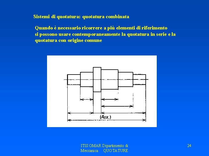 Sistemi di quotatura: quotatura combinata Quando è necessario ricorrere a più elementi di riferimento