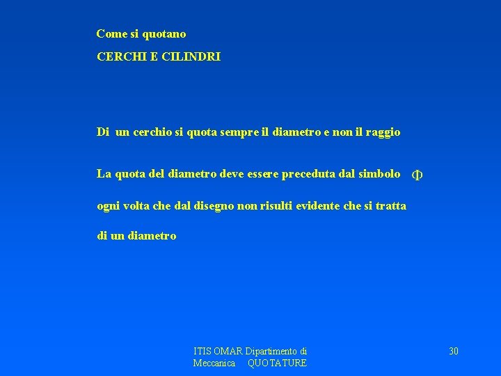 Come si quotano CERCHI E CILINDRI Di un cerchio si quota sempre il diametro