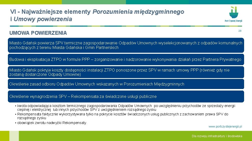 VI - Najważniejsze elementy Porozumienia międzygminnego i Umowy powierzenia 28 UMOWA POWIERZENIA Miasto Gdańsk