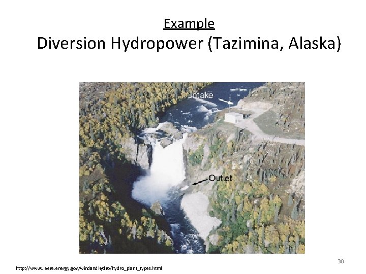 Example Diversion Hydropower (Tazimina, Alaska) 30 http: //www 1. eere. energy. gov/windandhydro/hydro_plant_types. html 