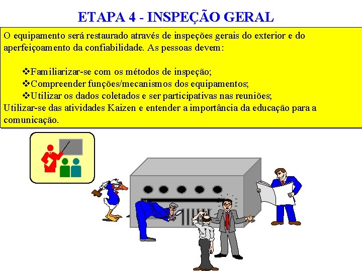 ETAPA 4 - INSPEÇÃO GERAL O equipamento será restaurado através de inspeções gerais do