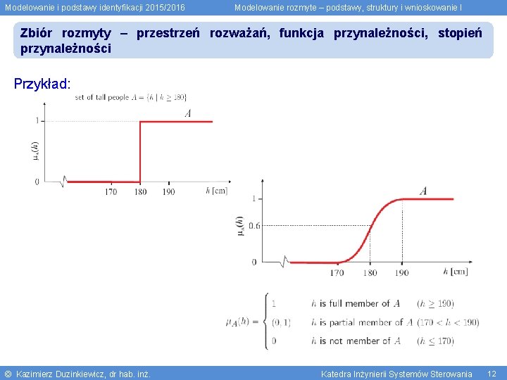 Modelowanie i podstawy identyfikacji 2015/2016 Modelowanie rozmyte – podstawy, struktury i wnioskowanie I Zbiór