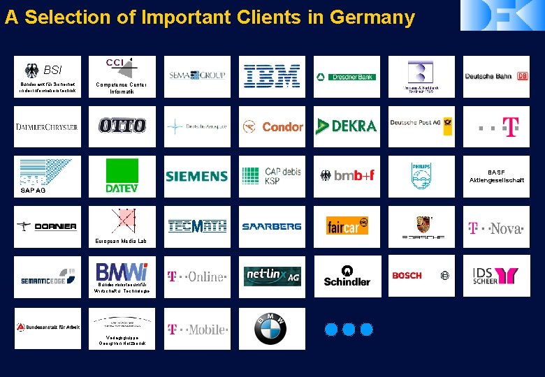 A Selection of Important Clients in Germany BSI Bundesamt für Sicherheit in der Informationstechnik