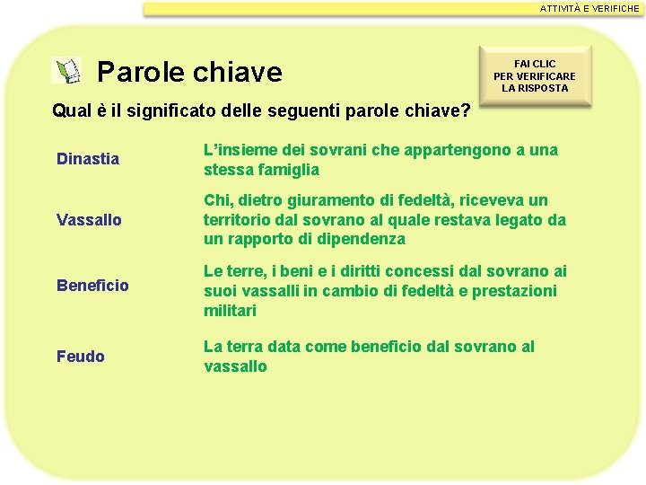 ATTIVITÀ E VERIFICHE Parole chiave FAI CLIC PER VERIFICARE LA RISPOSTA Qual è il