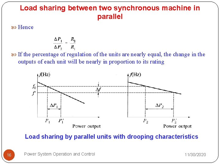 Load sharing between two synchronous machine in parallel Hence If the percentage of regulation