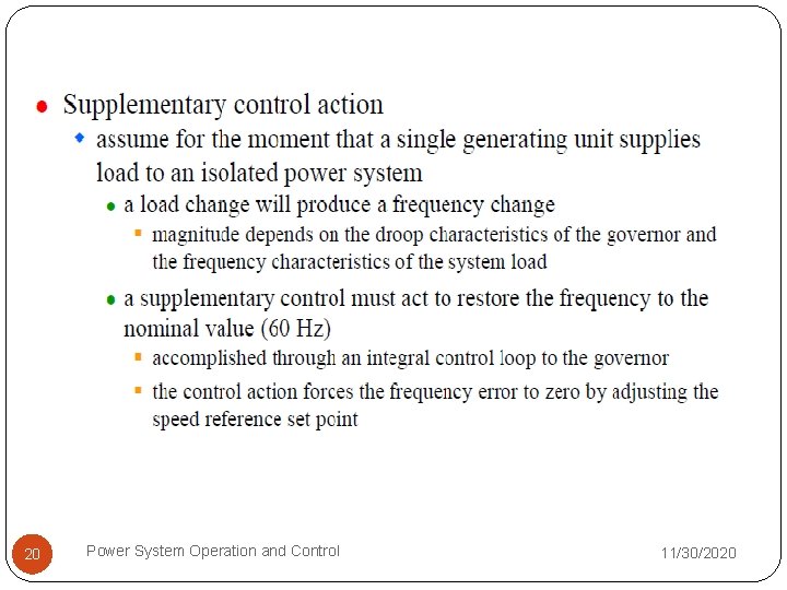 20 Power System Operation and Control 11/30/2020 