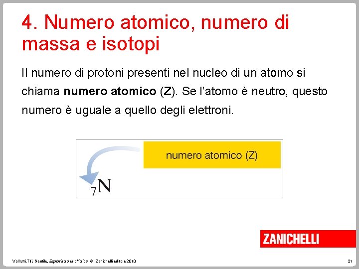 4. Numero atomico, numero di massa e isotopi Il numero di protoni presenti nel