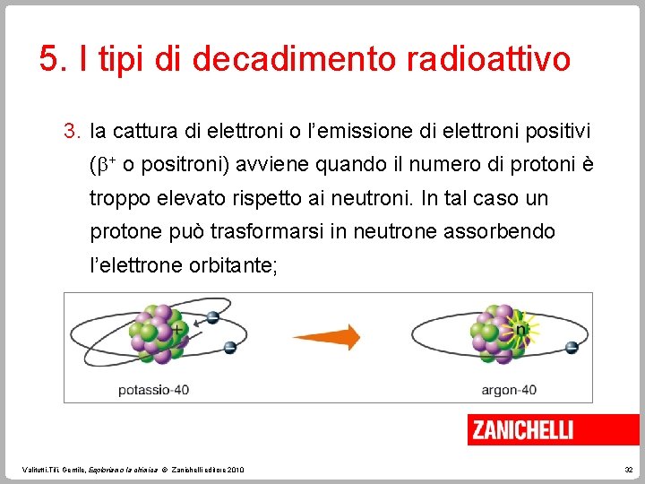 5. I tipi di decadimento radioattivo 3. la cattura di elettroni o l’emissione di