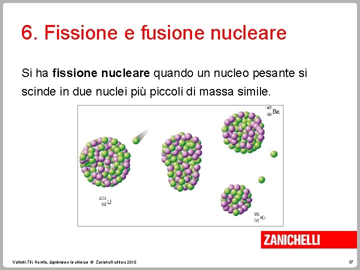 6. Fissione e fusione nucleare Si ha fissione nucleare quando un nucleo pesante si