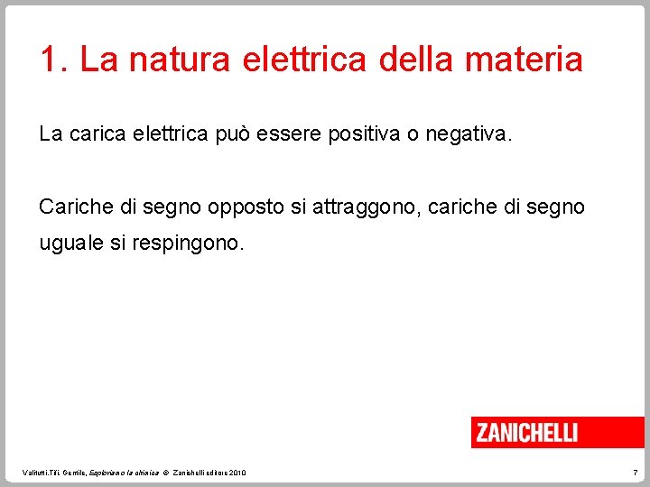 1. La natura elettrica della materia La carica elettrica può essere positiva o negativa.