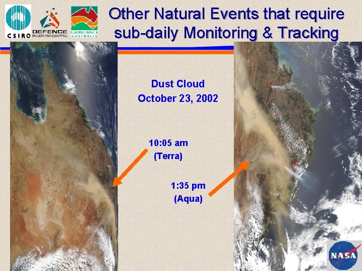 Other Natural Events that require sub-daily Monitoring & Tracking Dust Cloud October 23, 2002