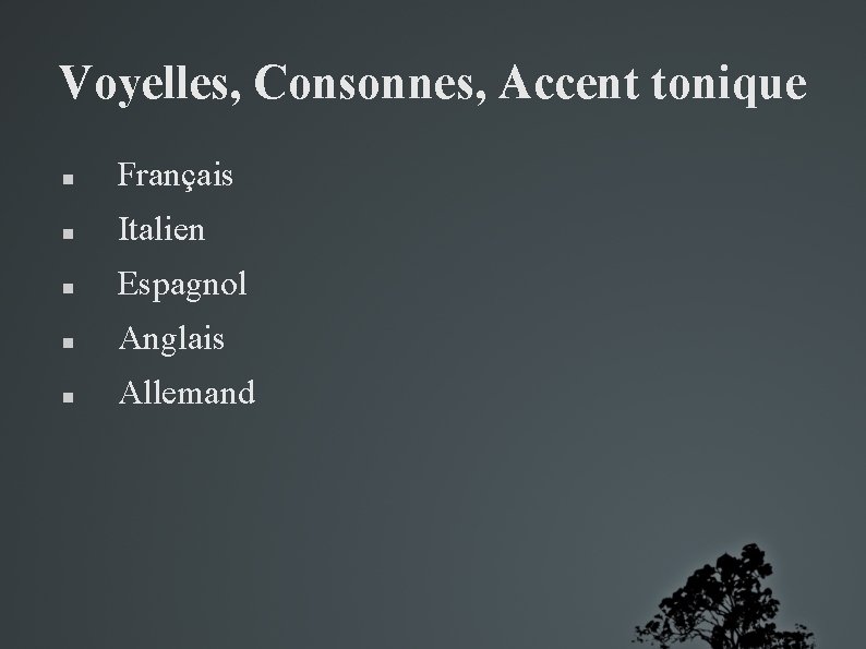 Voyelles, Consonnes, Accent tonique Français Italien Espagnol Anglais Allemand 