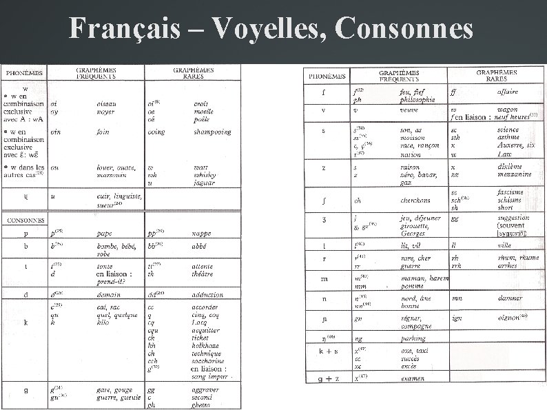 Français – Voyelles, Consonnes 