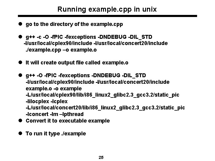 Running example. cpp in unix l go to the directory of the example. cpp
