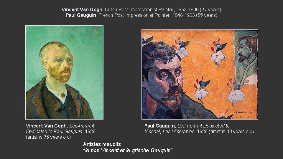 Vincent Van Gogh, Dutch Post-Impressionist Painter, 1853 -1890 (37 years) Paul Gauguin, French Post-Impressionist