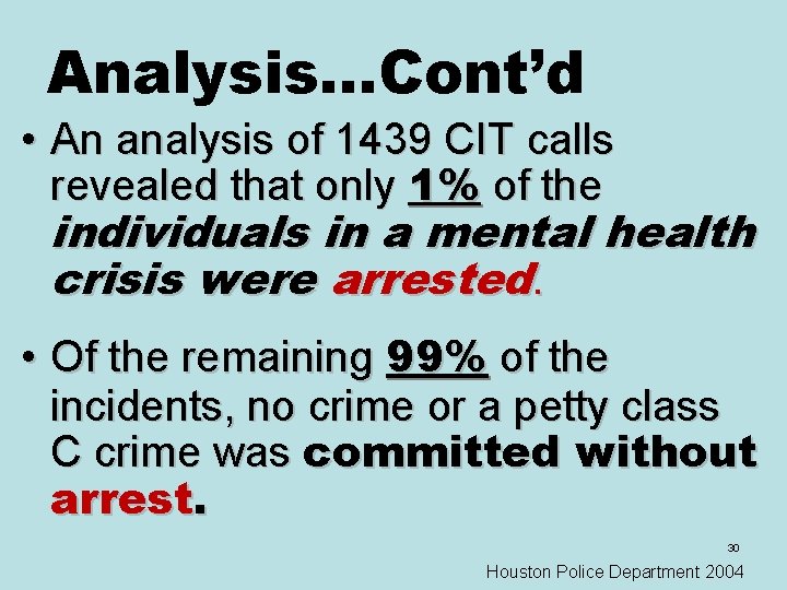 Analysis…Cont’d • An analysis of 1439 CIT calls revealed that only 1% of the