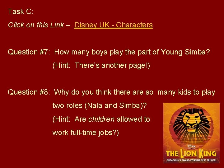 Task C: Click on this Link – Disney UK - Characters Question #7: How